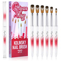 6PCS Acrylic Nail Brush Set, Kolinsky Hair, Oval Crimped Pressed Shaped, Red Metal Handle, Professional Manicure for DIY Home Salon - Sizes 4/8/10/12/14/16