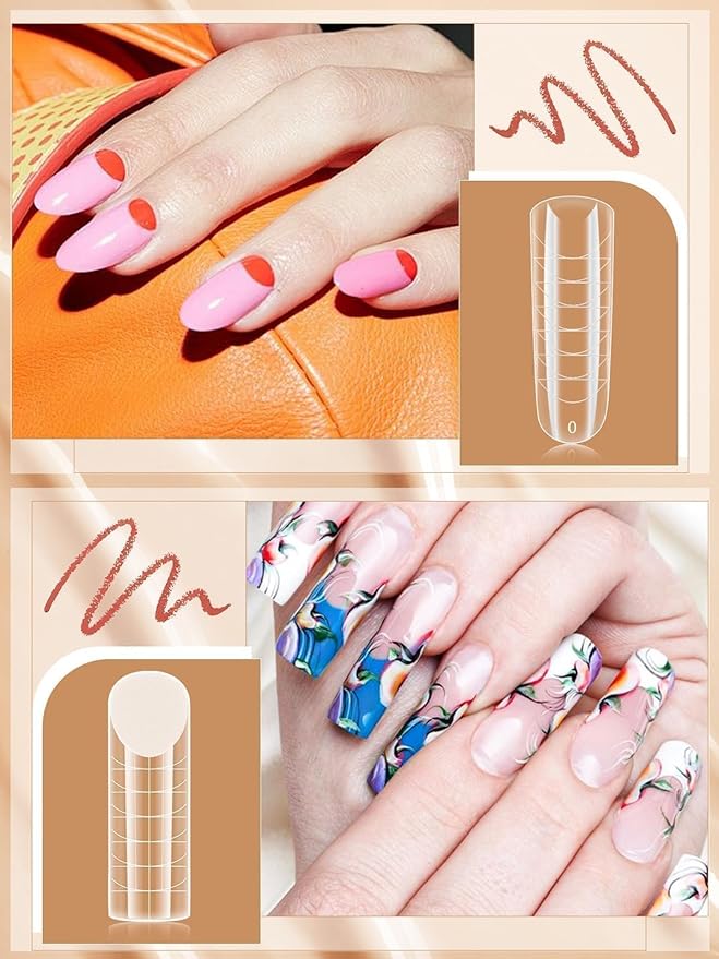 EBANKU 288PCS Poly Extension Gel Dual Nail Form, Stiletto Coffin Acrylic Nail Forms for French Nails, 76PCS Dual Forms French Sticker Silicone Pads, 6 Styles Scale for Manicure Extension