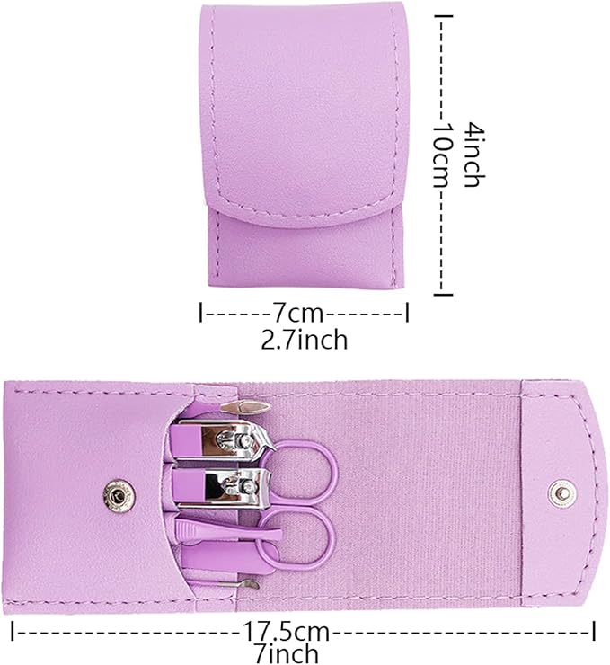 Nail Clipper Set, 7PCS Manicure Set Fingernail Clippers Kit Fashion Color Purple Stainless Steel Pedicure and Manicure Kit with Purple PU Leather Case