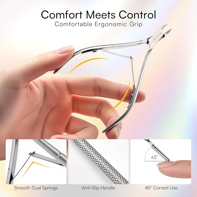 Makartt Cuticle Trimmer with Cuticle Pusher - Stainless Steel Cuticle Nipper with Dual Spring, Ergonomic Handle, 7mm Blade & Dual-Ended Pusher for Nail Care & Gel Removal, Silver
