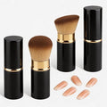 WOKOTO 2 PCS 2-in-1 Retractable Brushes - Nail Art Dust Remover for Acrylic Nails, Round & Angled Makeup Brushes for Foundation & Cream, Black Handle Dust Brush, Travel-Friendly Aluminum Tube