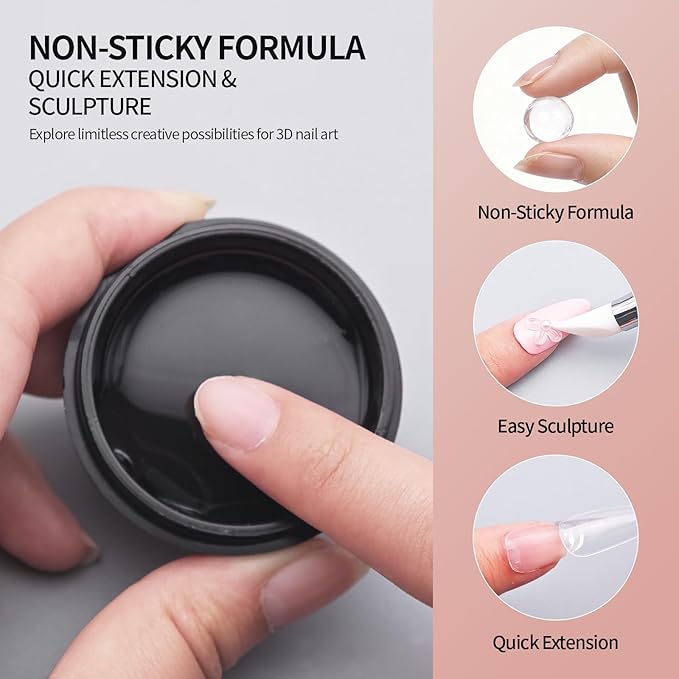 3D Gel Nail Art Kit-Nude Solid Builder Gel for Nails 3D Sculpting Carving Building Modeling Hard Extension for Beginner DIY Salon at Home Cured Needed