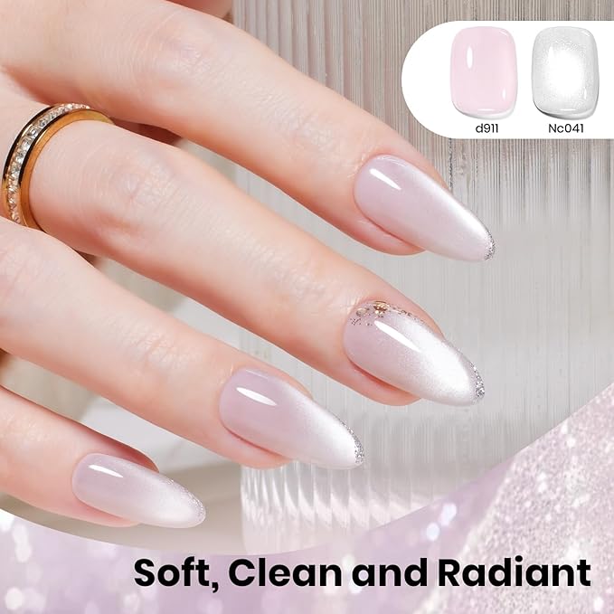 Beetles Moonlit Veil Clear Cat Eye Gel Nail Polish - 15ML Glassy Silver Cat Eye Glitter Gel Polish with Magnet Soak Off UV Nail Art Salon DIY Manicure Gift for Women
