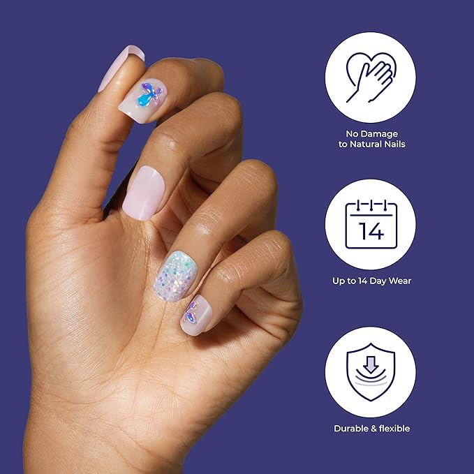 KISS Gel Fantasy Allure Press On Nails, Ready to Wear, 3D Design, Waterproof, Pink Gel Nail Glue 0.07 Oz. (2g), Manicure Stick & Mini File, 28 Count