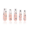 LOVFUL Press on Nails Berry Shake| Handmade with Full Covered Crystals| Reusable Fake Nails| Square Mid length 1.7in| H56-L