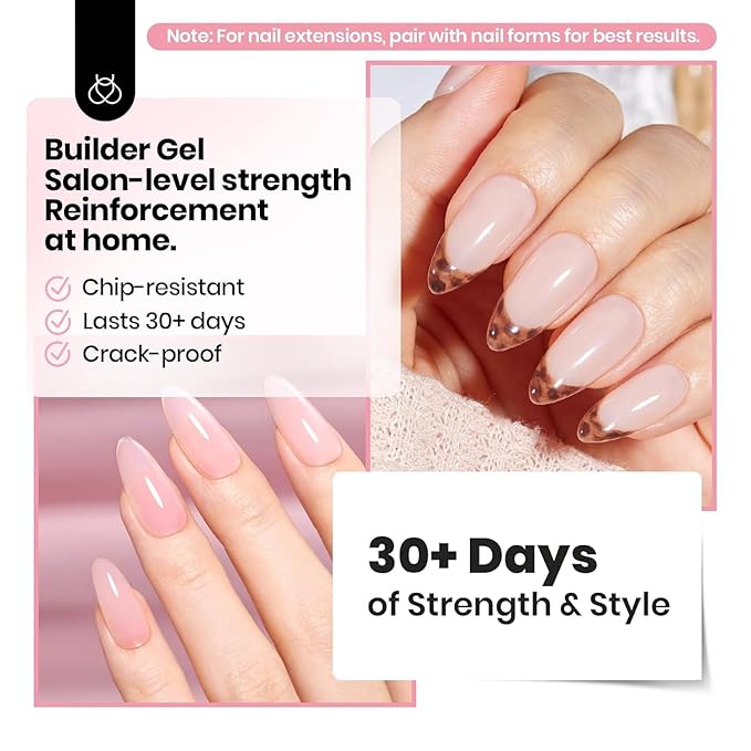 Beetles Builder Gel HEMA-Free-Sheer Breeze 0.5 oz 7 in 1 for Building Apex Strengthening Thickening Extension DIY Salon at Home for Beginner Sensitive Nails,Clear Builder Nails Gel Kit,UV Lamp Needed