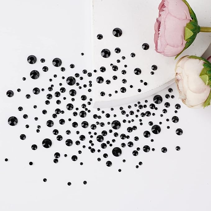 Canvalite 1500PCS Black Rhinestones Flat Back Gems, Nail Rhinestones Nail Art Gems with Pick Up Tweezers and Rhinestone Picker Dotting Pen, Nail Art Tools for Nails, Clothes, Face, Craft