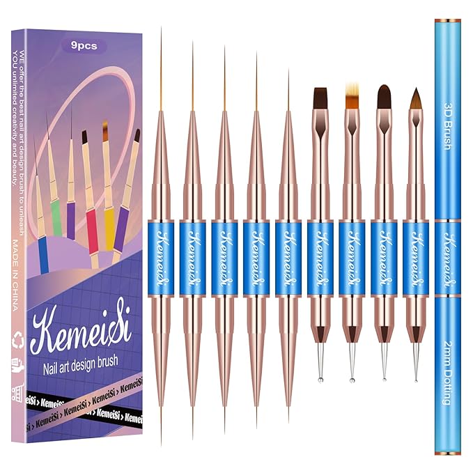 Nail Art Brush Set, 9PCS Double-Ended Acrylic Liner Brush Dotting Pen for Gel Polish, Nail Design Tools for Professional Manicure DIY Home Salon