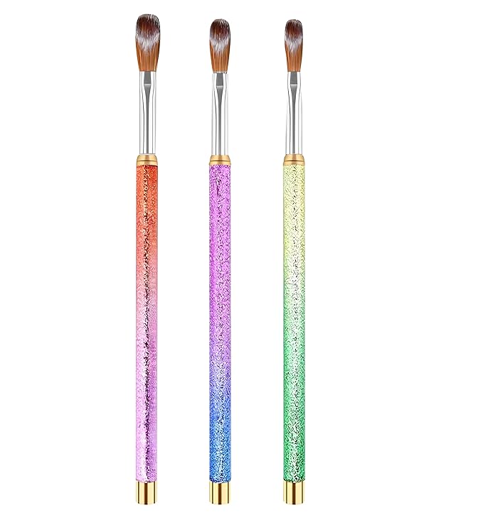 Nail Art Clean Up Brushes,3PCS Soft Cleaner Brush with Cute Fruit Design for Makeup Application, Flat/Oval/Fine Angled Gel Nail Brushes,Nail Art Tools for Cleaning Polish Mistakes on the Cuticles