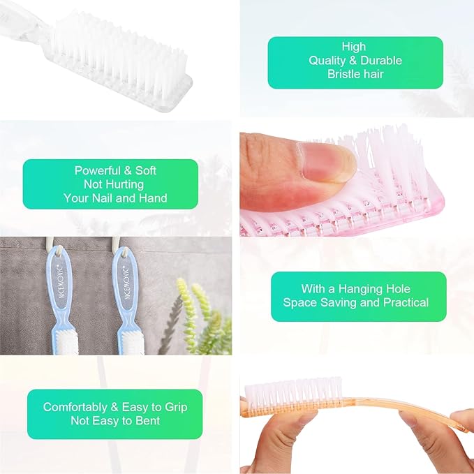 NICEMOVIC 20 Pcs Nail Brush for Cleaning Fingernails, Handle Grip Nail Scrubber Brush, Hand Fingernail Cleaner Brush Manicure Tools Scrub Cleaning Brushes, Use for Toe and Nail Cleaning (Clear)