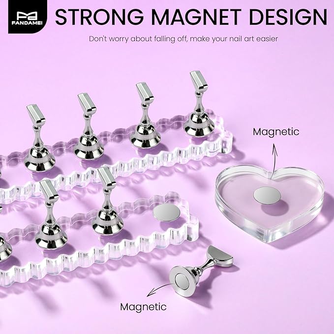 Fandamei Nail Holder, 2 Set Nail Holders for Painting Nails, Nail Stand for Press on, Press on Nail Stand for Practice, Magnetic Acrylic Nail Display Holders for Nail Art with Double-sided Tape