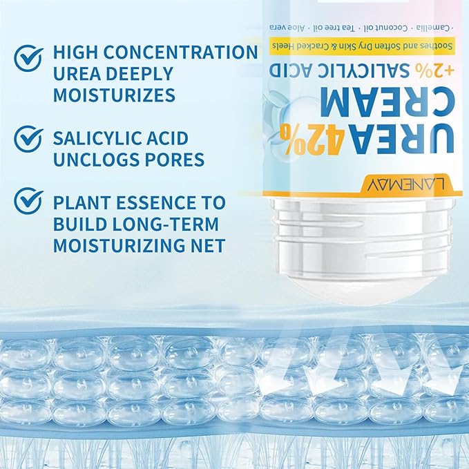 42% Urea plus 2% Salicylic Acid Foot Cream Moisturizer for Dry Cracked Feet Knees Elbows Hands Hydrates & Nourish Foot Care for Softens Exfoliates Dead Skin Smoothing Skin, 1.41 Oz