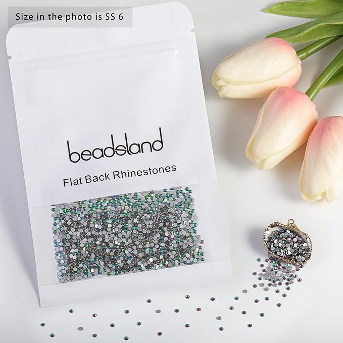 Beadsland Flat Back Crystal Rhinestones Round Gems for Nail Art and Craft Glue Fix, Green Volcano, 1.9-2.1mm, SS6/1440pcs