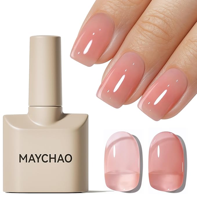 MAYCHAO 15ML Jelly Fruit Gel Nail Polish 1Pc Transparent Fruit Pink Gel Polish Soak Off UV LED Translucent Nail Polish Nail Art Starter Manicure Salon DIY at Home, 0.5 OZ