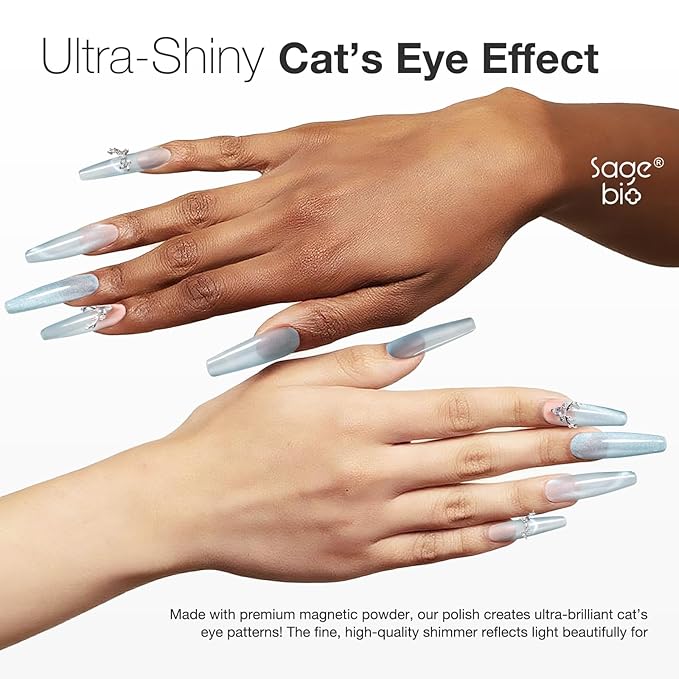 Cat Eye Gel Nail Polish 15ml Astral Blue, Magnetic Gel with Glass Bead Effect, Soak Off UV LED Nail Gel, for Home DIY Nail Design