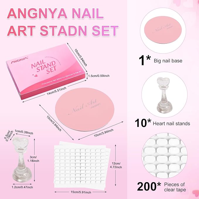 ANGNYA Nail Stand for Press Ons,Round Shape Super Magnetic Base Nail Holder for Painting Nails with 200 Pcs Reusable Double-Sided Tape for Nails Practice Nail Tools Home DIY Salon Supplies