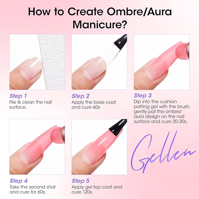 GELLEN Cushion Patting Gel Polish, Ombre Black Nail Polish, Pat Pat Painting Gel for Drawing Liner French Nail with Silicone Brush & 36pcs French Tip Guide