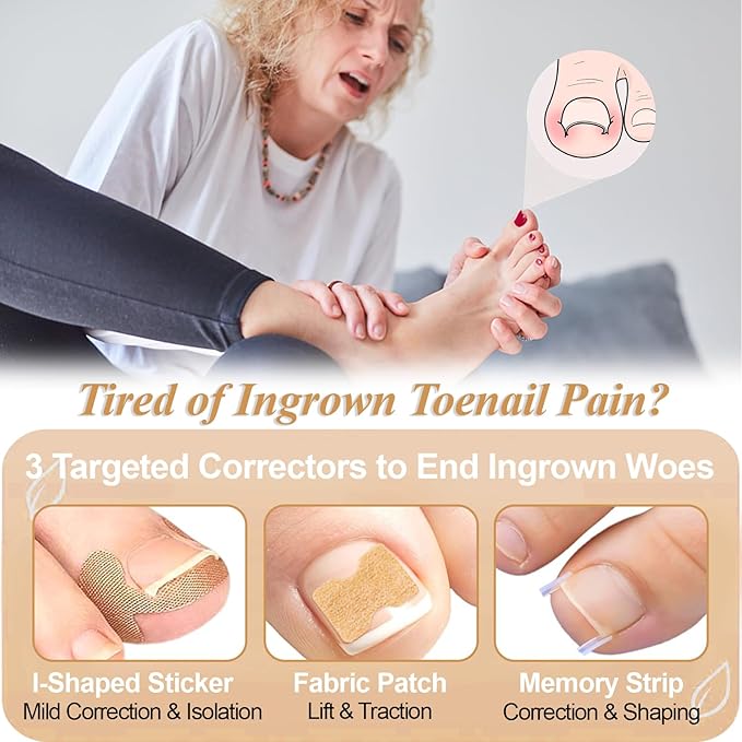 Ingrown Toenail Removal & Corrector Kit for Fast Pain Relief - Professional Ingrown Toenail Treatment Kit with Curved Strips, Breathable Patches & Pedicure Tools, Prevention & Healthy Nail Growth