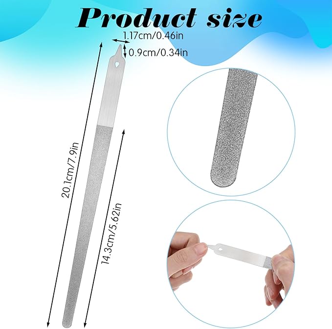 4PCS Diamond Deb Nail File,8 in Double-Sided Metal Nail File Men, Pointed Diamond Deb Nails Files, Suitable for Manicure, Pedicure, Salon Home Use, Silver