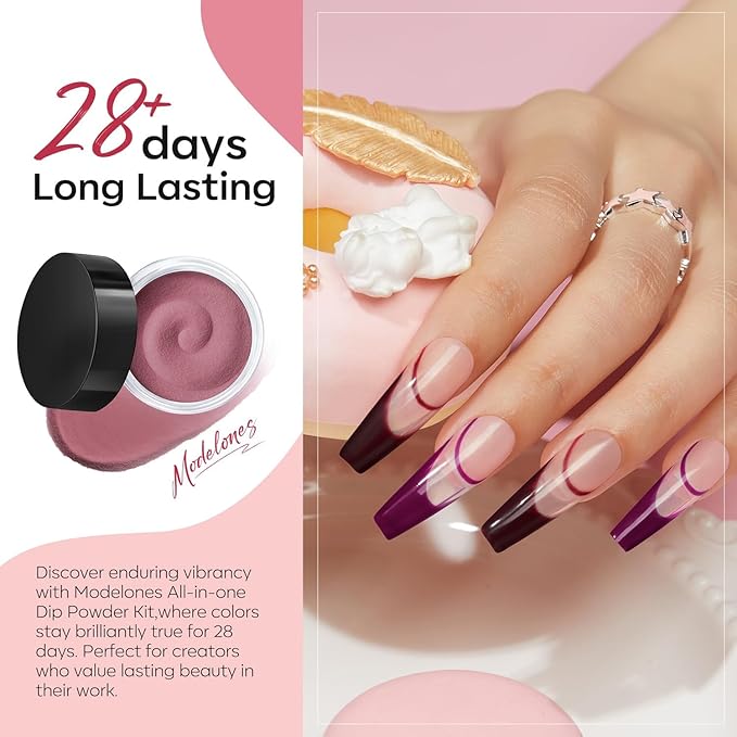 Modelones Dip Powder Nail Kit, 20 Colors Pink Blue Black White Nude Grey Dipping Powder Starter Set with Liquid Set Base&Top Activator French Nail Art Salon Long-Lasting DIY Manicure Kit