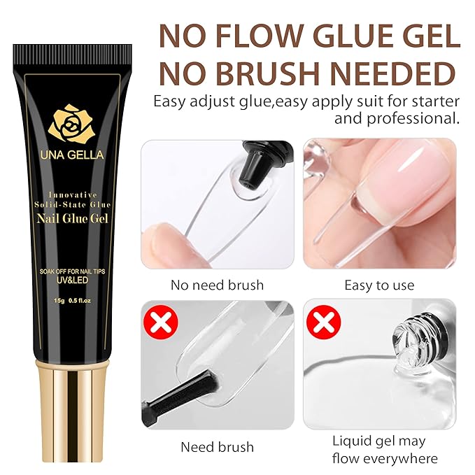UNA GELLA Gel Nail Kit Nail Extension Kit with Soft Gel Nail Tips Almond Nails Tips 600Pcs with Nail Glue Gel 15ml 1Pcs Innovative DIY Nails Art Home Gelly Tips Acrylic Nail Kit