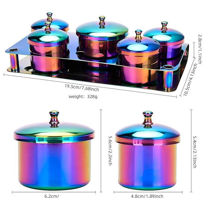 Acrylic Liquid Container 5 PCS Stainless Steel Acrylic Liquid Powder Cup with Lids Dappen Dish Liquid Powder Holder Container Nail Art Equipment Tools for Nail Design Tools (Color)