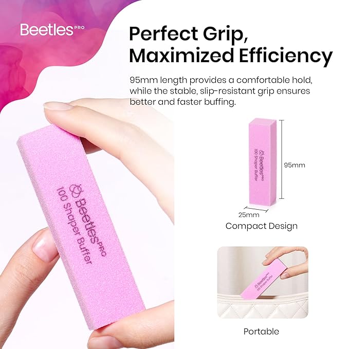 Beetles Pro 10-Pcs Nail Buffer – Professional 100 Grit Sanding Blocks Nail Files and Buffers 4-Sided Pink Nails Files for Acrylic, Gel & Natural Nails – Salon Quality Manicure Tool