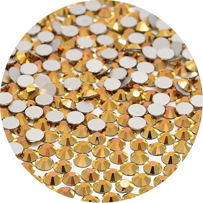 NCB 2000pcs Flatback Round Glass Nail Art Rhinestones Crystal for DIY Making Accessories Shoes, Clothes, Face Art, Bags, Manicure (Aurum, SS8 2000pcs)