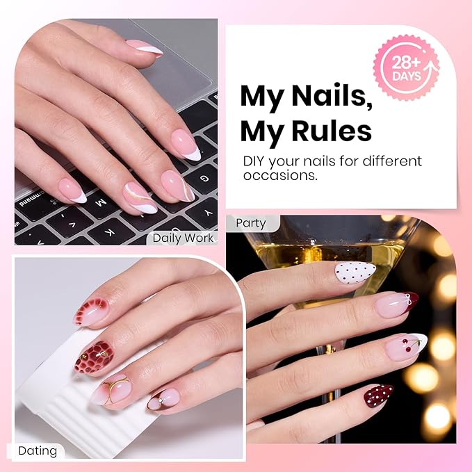 Beetles Gel Nail Tips Curve-EX Almond Short, 160pcs 16 Sizes, Etch-X Half Matte Full Cover Soft Acrylic False Clear Press on Nail Tips Easy DIY Nail Extension Art Salon for Curved & Natural Nail Beds