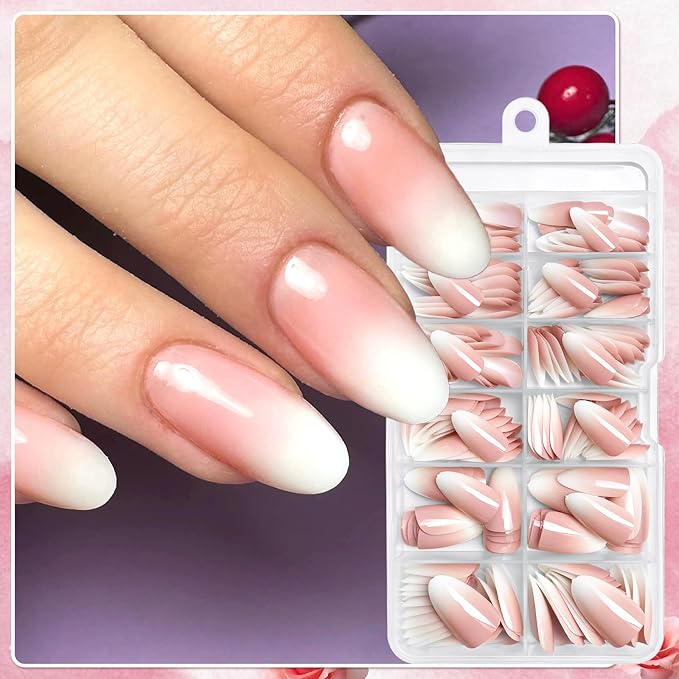 AddFavor 240pc Ombre Almond Press on Nails Medium Fake Nails - Glue on Nails Almond Acrylic Nails Press ons Nail Tips Medium Stick on Nails with Nail Glue and Adhesive Tabs for Women