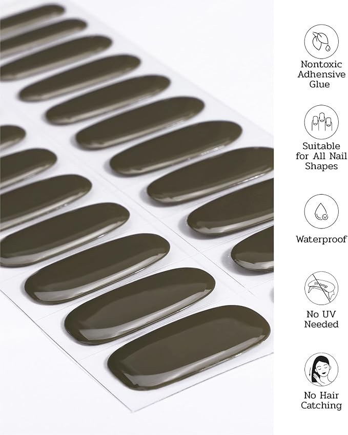 Nail Polish Strips (No UV Lamp Needed) - 22 Pcs Salon Quality Gel Nail Stickers - Long Lasting Wraps (Abyssal Green)