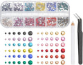 uxcell 1500Pcs Round Flatback Rhinestones Set, 6 Size Glass Flat-Back Crystal Diamonds with Tweezers and Picking Pen for Nail Art Makeup Crafts Fabric DIY Decoration, Multicolor