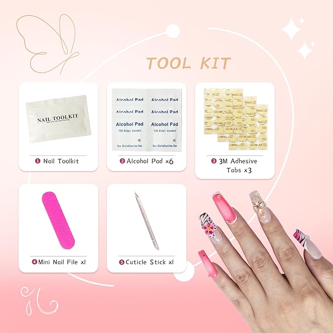 Press On Nails Medium Square Handmade Fake Nails Artistic Design 3D Thick Acrylic and Muti-Layer Gel False Nails Reusable Acrylic Fake Nails for Parties & Daily