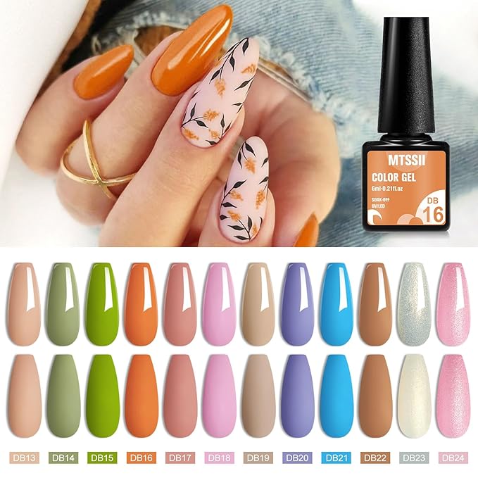 MTSSII Gel Nail Polish Set, 12PCS Pastel Green Pink Gel Nail Polish Kit, Soak Off UV/LED Nail Polish Nail Art Design Salon Home Gifts for Women