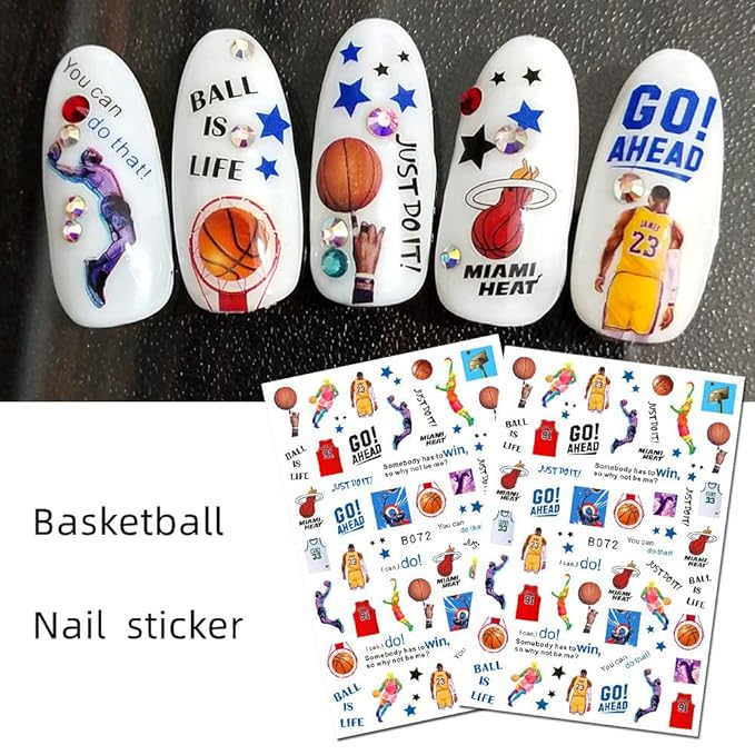 CHANGAR Football Sports Nail Art Decals - Basketball, Soccer, Cheerleading, Flag, Bowling, Rugby, Ballet - 16 Sheets