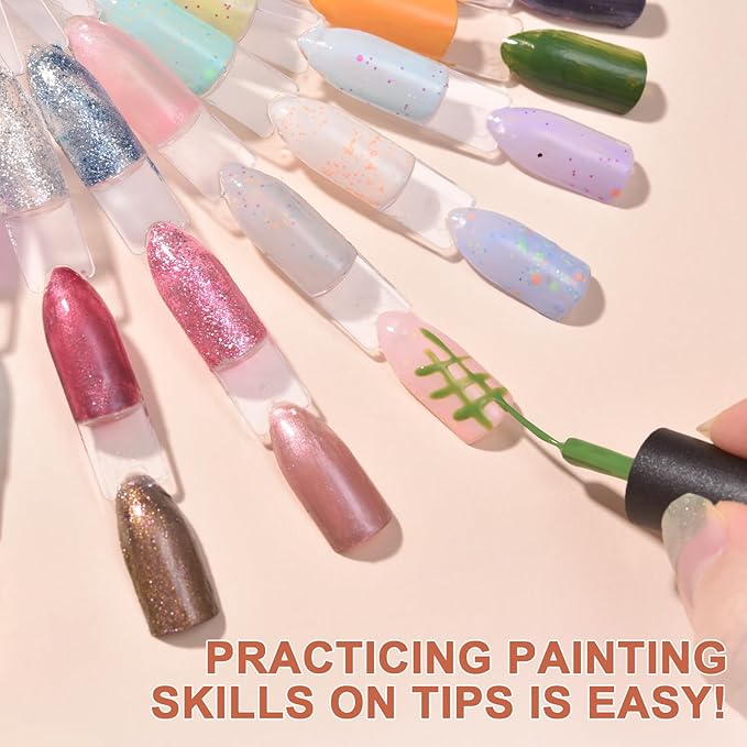 300 Tips Nail Swatch Sticks with Metal Split Ring Fan-shaped Display Nail Practice Sticks Nail Sample Swatches for Nail Art Polish Practice Nail Color Display (Clear)