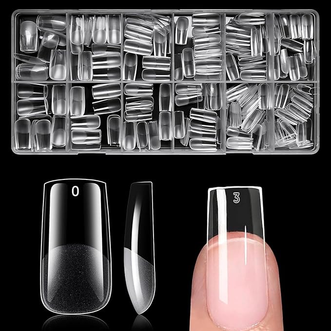 AddFavor Medium Square Gel Nail Tips - 600pcs Clear Acrylic Nails Tips Medium Fake Nails Full Cover Soft Gel Nail Tips for Nail Extension, Press on Nails 15 Sizes Artificial False Nails