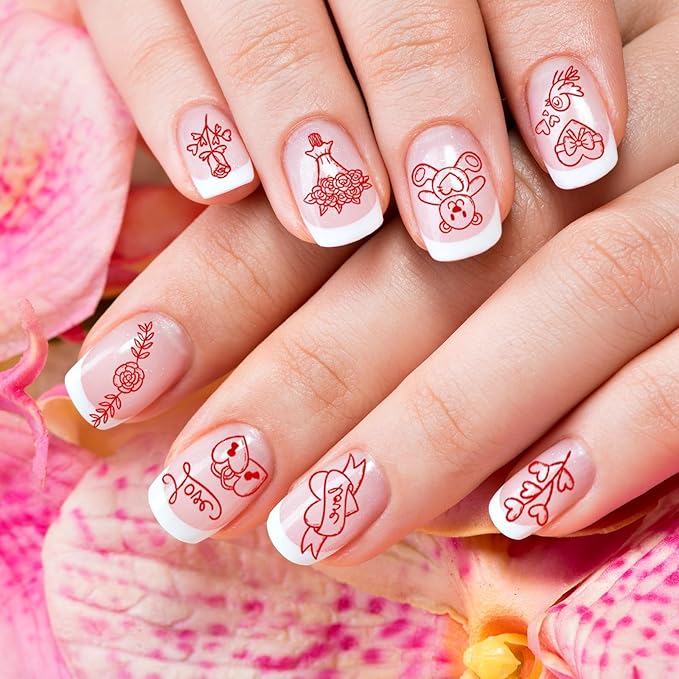 Whaline 6 Pcs St. Patrick's Day Valentine Nail Art Stamping Plates Kit Love Heart Spring Shamrock Image Stamp Templates Nail Art Plates Set for DIY Print Manicure Salon Design