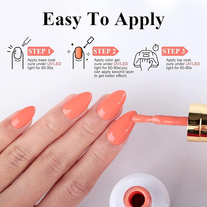 Imtiti Coral Gel Nail Polish, 0.5 Fl Oz Coral Peach Orange Gel Polish, DIY Nail Art Starter Manicure Salon Kit for Women Girls