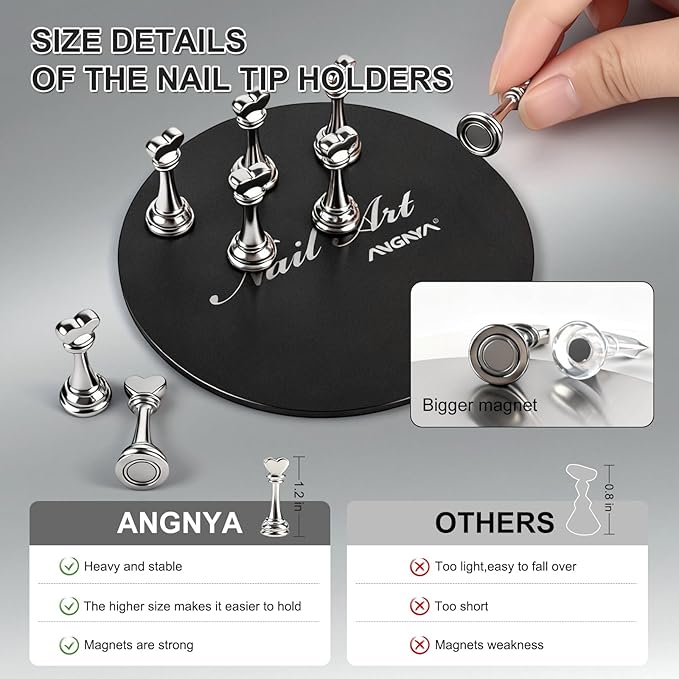 ANGNYA Nail Stand for Press Ons,Round Shape Super Magnetic Base Nail Holder for Painting Nails with 200 Pcs Reusable Double-Sided Tape for Nails Practice Nail Tools Home DIY Salon Supplies