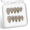 Handmade Press on Nails Luxury Reusable Fake Nails Medium Almond Stick on Nail Full 3D Colorful Diamonds Rhinestone Art Design Thicked Unique Acrylic Nail Manicure Kit for Women (M)
