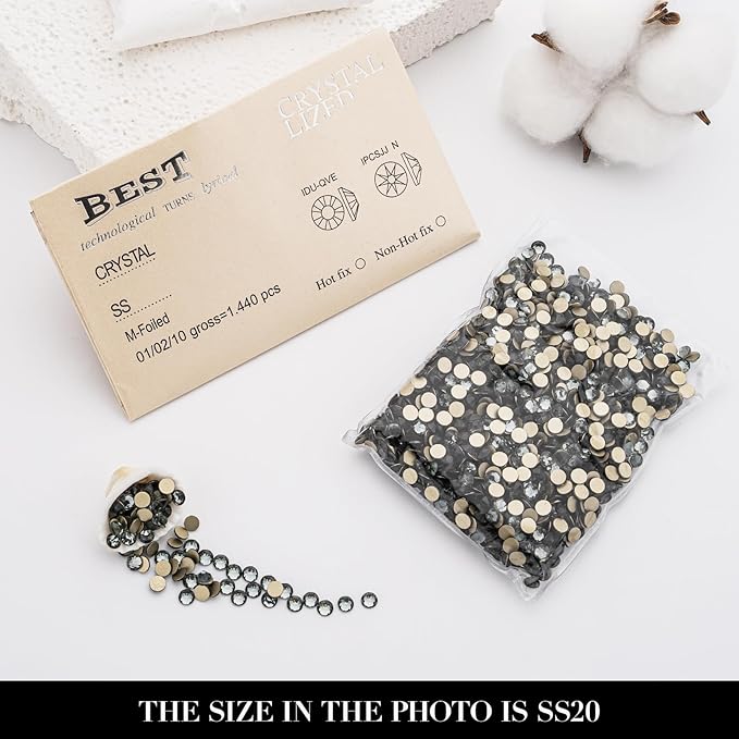 Novani Gray Rhinestones 1440pcs Flat Back Round Rhinestone Style 2088 Sparkly Crystal Gemstones for Nail Art and Crafting SS20,4.6-4.8mm