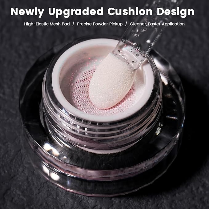 Yokefellow GleamTap Cushion Aurora Chrome Nail Powder -Mermaid Aurora Effect,Nail Art Glitter Decoration for Home DIY Salon Manicure (GT111 Afterglow/Purple Blue with Coral Sheen)