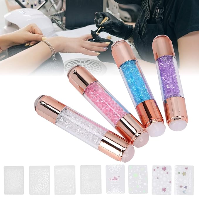 Nail Stamper Kit, 4Sets Manicure Art Stampers Silicone Nail Stamp Pens Stamping Plates Double Ended with Nail Seal Plate Manicure Stamp Pen Set for Home Nail Salon Manicure Tools