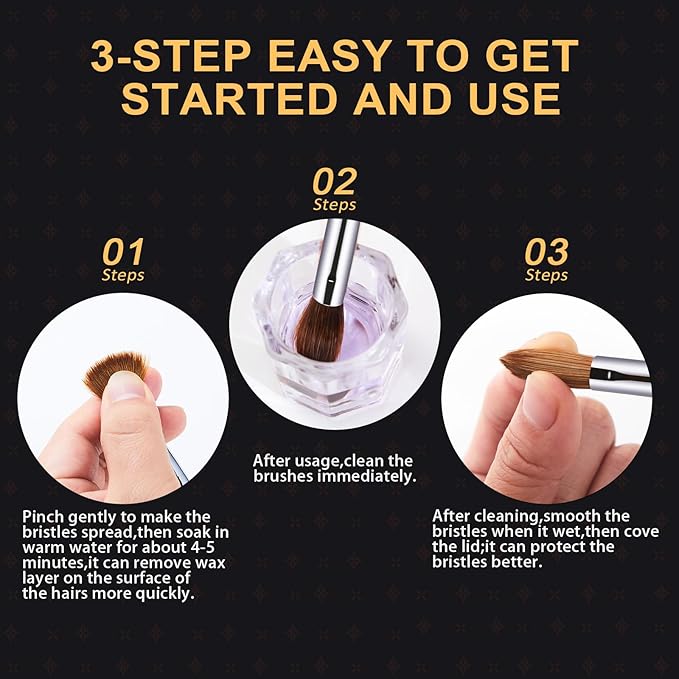 2Pcs Acrylic Nail Brushes Set, 100% Pure Kolinsky Size 10 Nail Art Brush & Small Clean Up Brush, Art Design & Polish Mistake Cleaning Manicure Tools for Women Acrylic Application