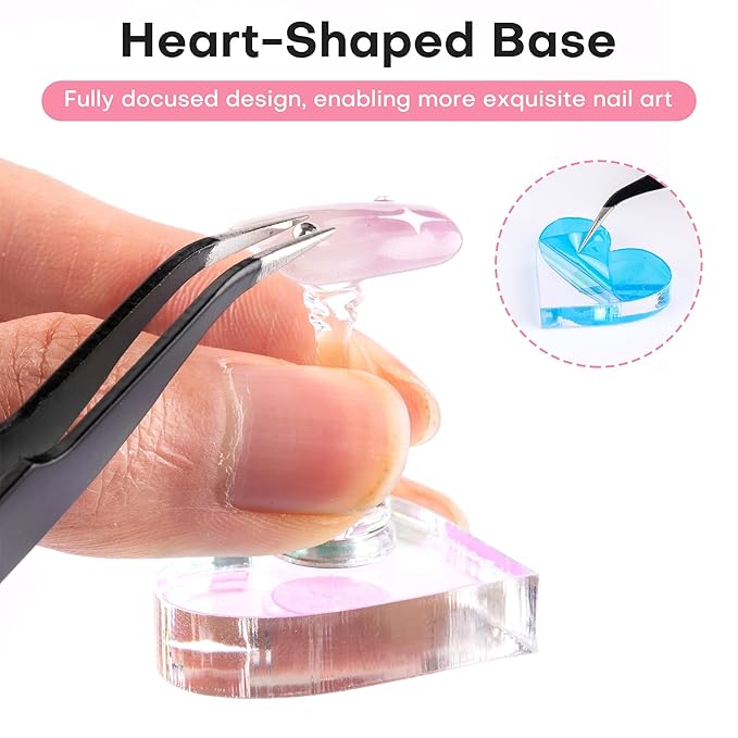 Nail Stand for Press On Nail Holder for Painting Nails, Magnetic Fake Nail Stands Tips, Heart Shape Nail Holder with Double-sided Tape Practice Nail Art Tools（Wood A）