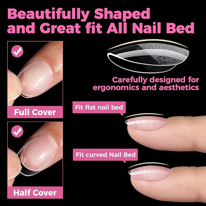UNA GELLA Extra Short Oval Round Nail Tips, Pre-Shape 312pcs Short Gel Nail Tips Press on Nails Full Cover Oval Fake False Nails for Nails Extension DIY Salon at Home 12 Sizes