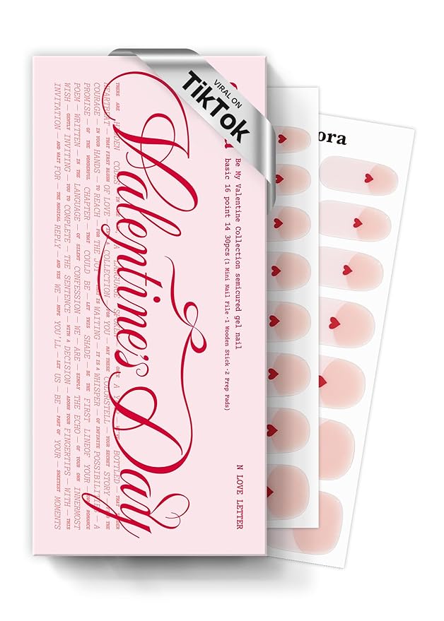 ohora Semi Cured Gel Nail Strips (N Love Letter) - Salon-Quality Valentines Nails, Works with Any Lamps, Long Lasting, Easy to Apply & Remove, Chip Resistant
