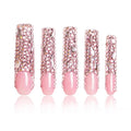 LOVFUL Press on Nails Pink French Tip Rhinestone | Handmade with Full Covered Crystals | Reusable Fake Nails | Square Long 2.2 in | H27-L