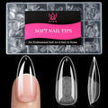 Medium Almond Fake Nail Tips, 15 Sizes 240 PCS Clear Half Matte Press On False Nail Tips Pre-shaped Full Cover Gel Nail Acrylic Soft Tips Extensions Thick Long Lasting for Home DIY Nail Salon